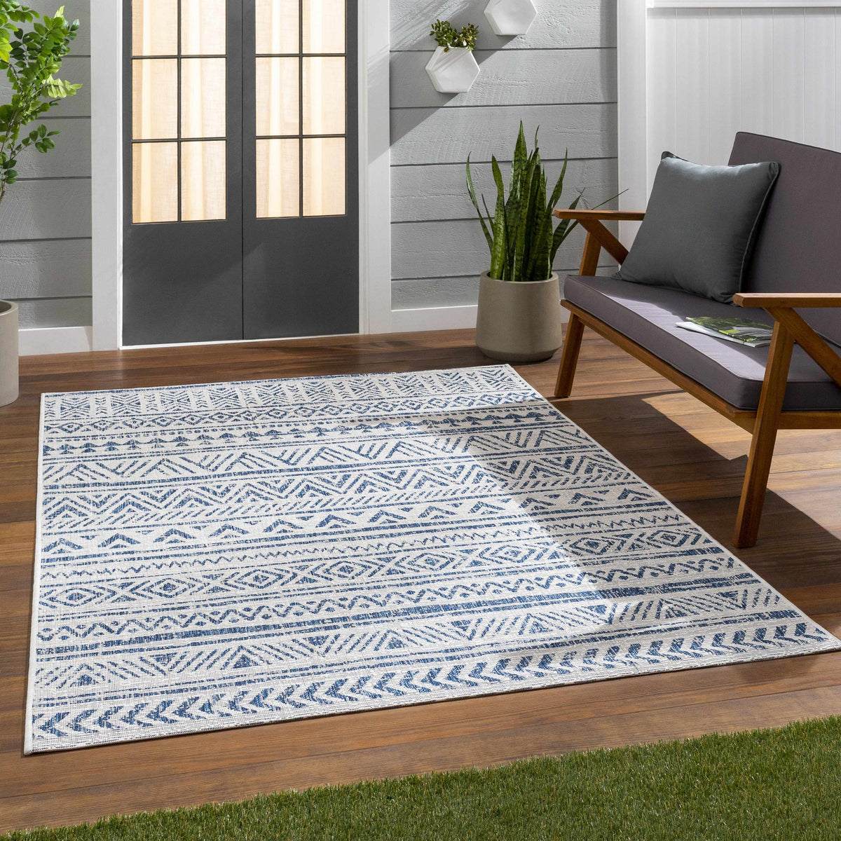 Novato Navy All Over Pattern Performance Outdoor Rug