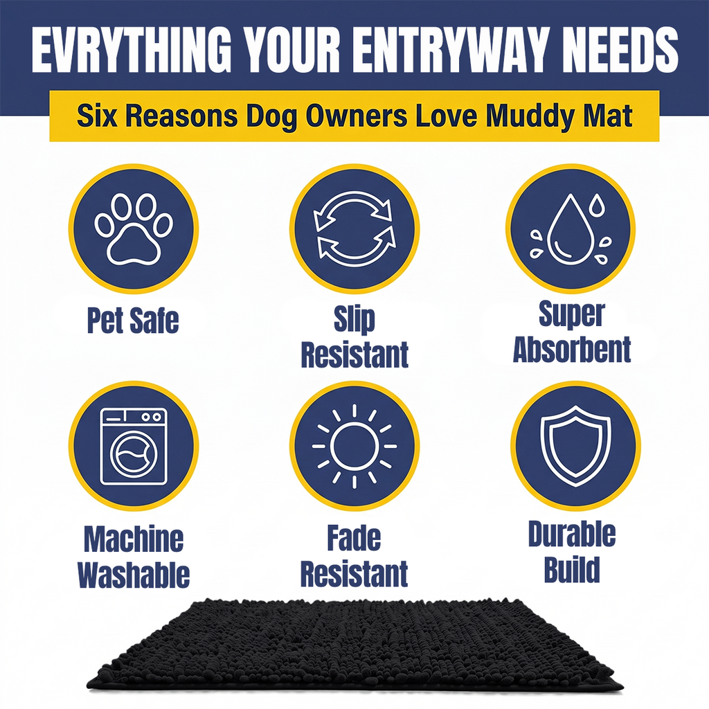Muddy Mat® MudMax Dog Door Mat for Muddy Paws – Ultra Water Absorbing Mat Chenille Muddy Carpet® Soaks 5X Water, Microfiber Quick Dry, Slip Resistant Machine Washable Indoor Mat