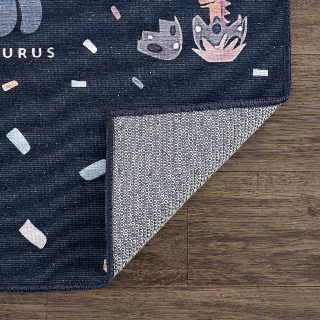 Milne Navy Dinosaur Washable Kids Rug - Clearance