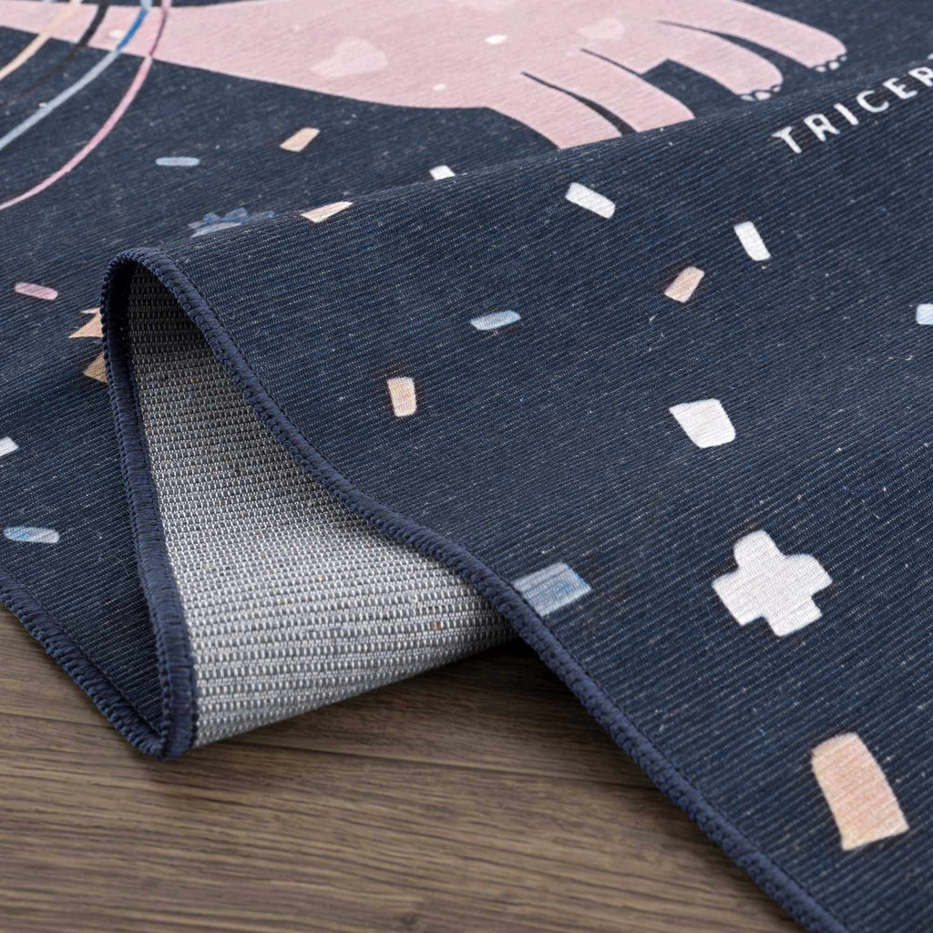 Milne Navy Dinosaur Washable Kids Rug - Clearance