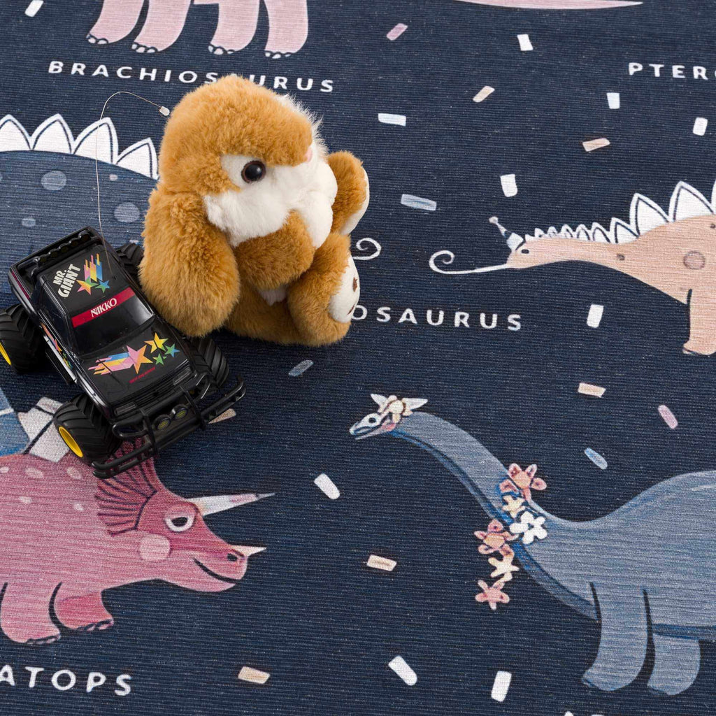 Milne Navy Dinosaur Washable Kids Rug - Clearance