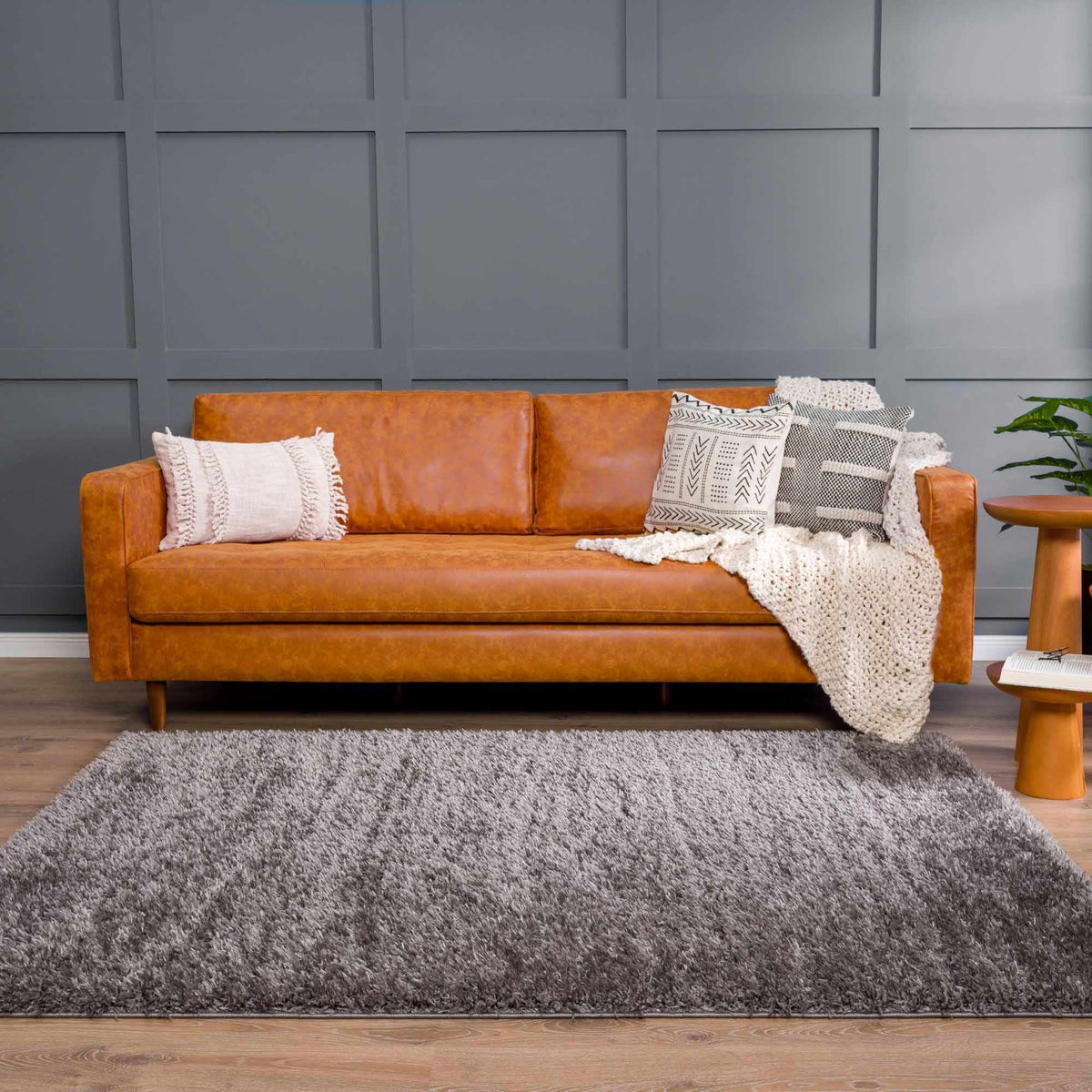 Faina Solid Dark Gray Shag Washable Area Rug - Clearance