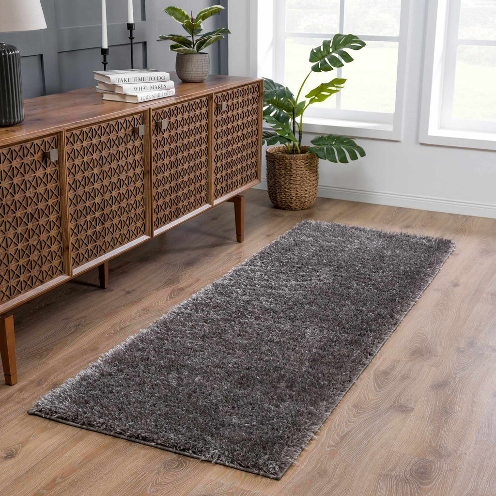 Faina Solid Dark Gray Shag Washable Area Rug - Clearance
