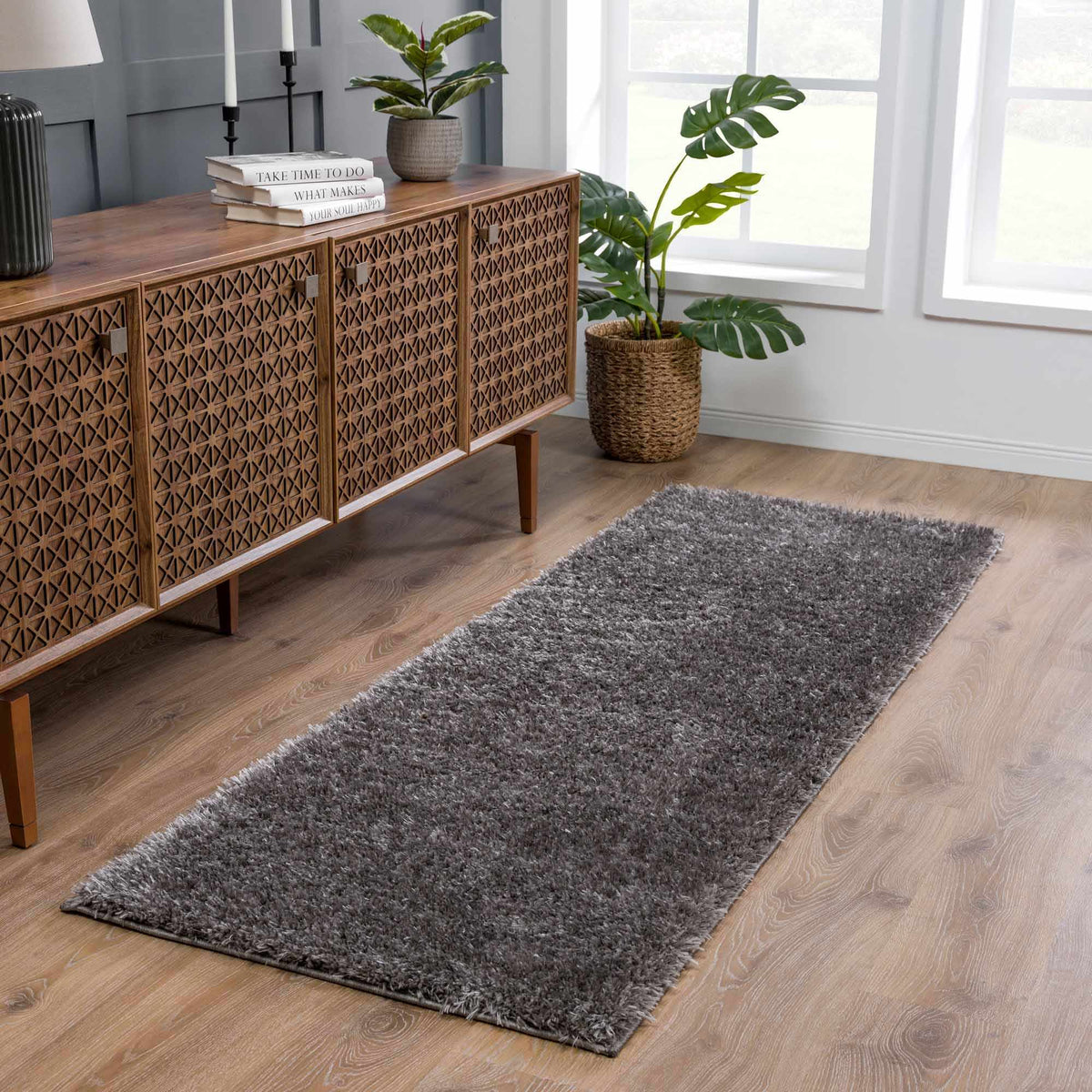 Faina Solid Dark Gray Shag Washable Area Rug - Clearance