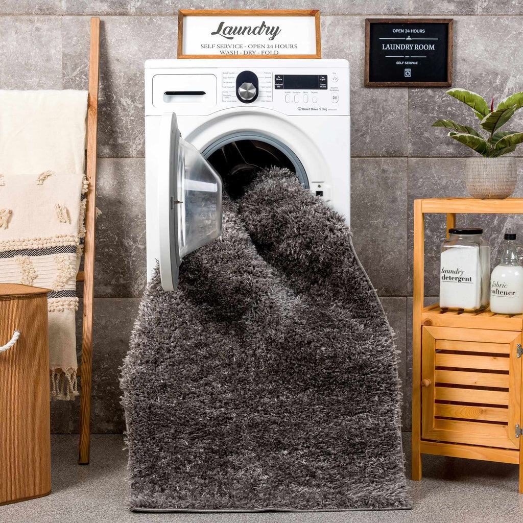 Faina Solid Dark Gray Shag Washable Area Rug - Clearance