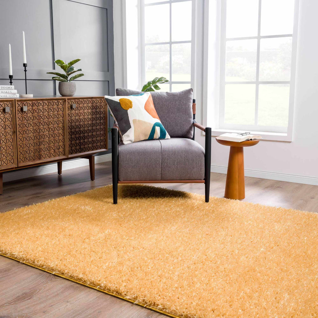 Faina Solid Gold Shag Washable Area Rug - Clearance