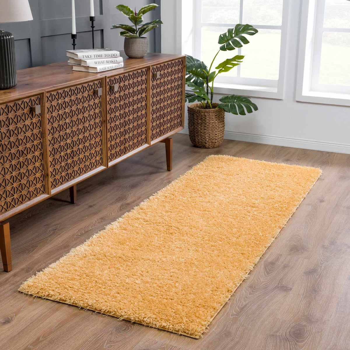 Faina Solid Gold Shag Washable Area Rug - Clearance