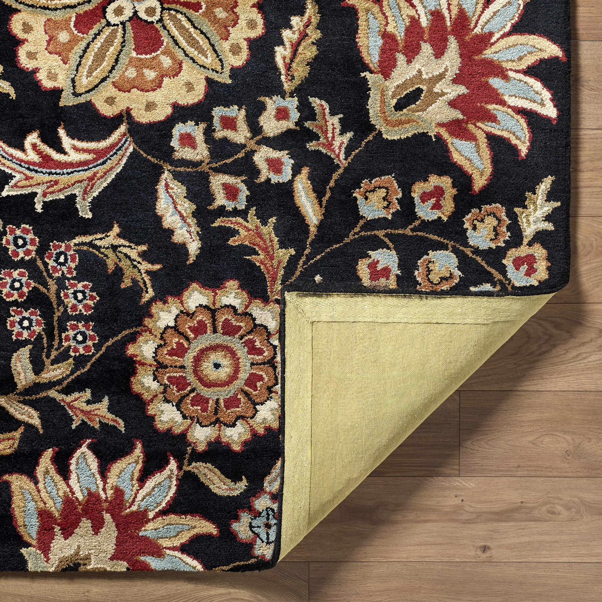 Heaters Black Floral Wool Carpet