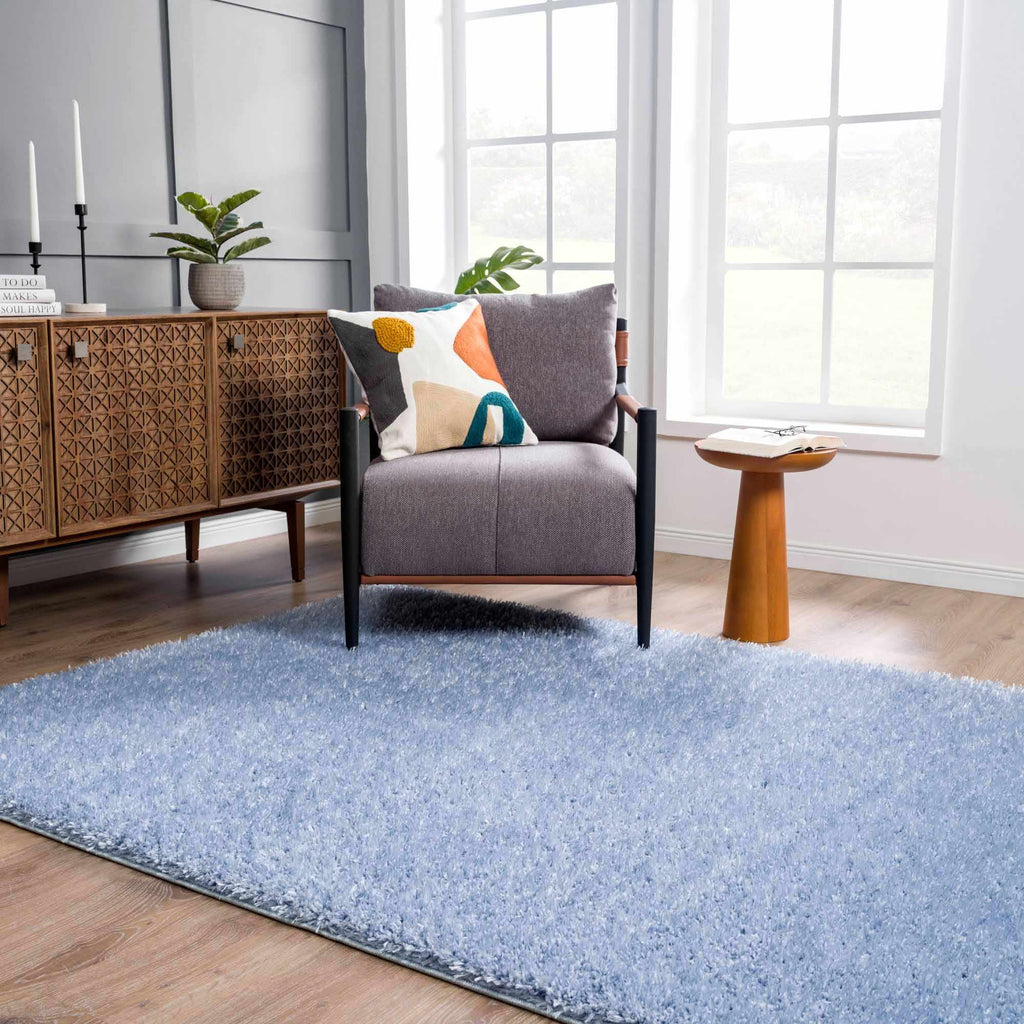 Faina Solid Aqua Shag Washable Area Rug