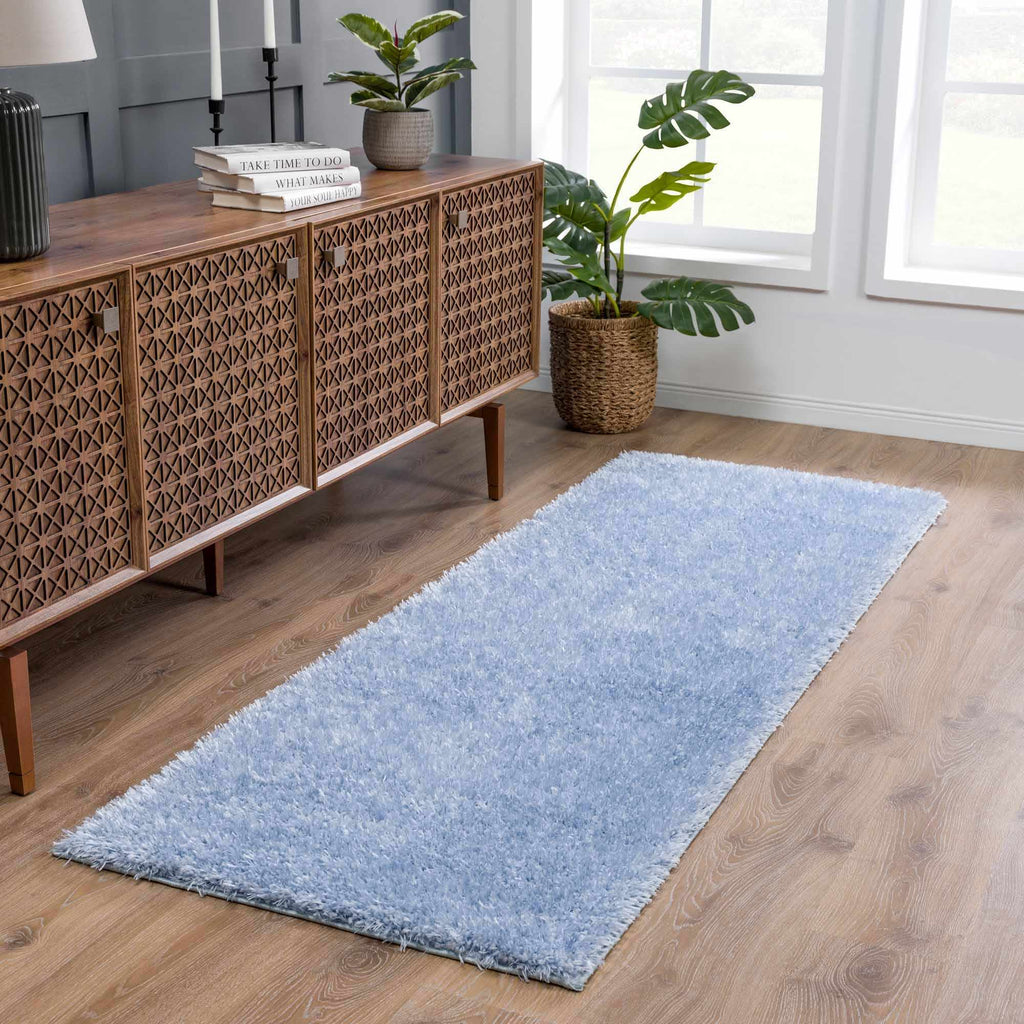 Faina Solid Aqua Shag Washable Area Rug