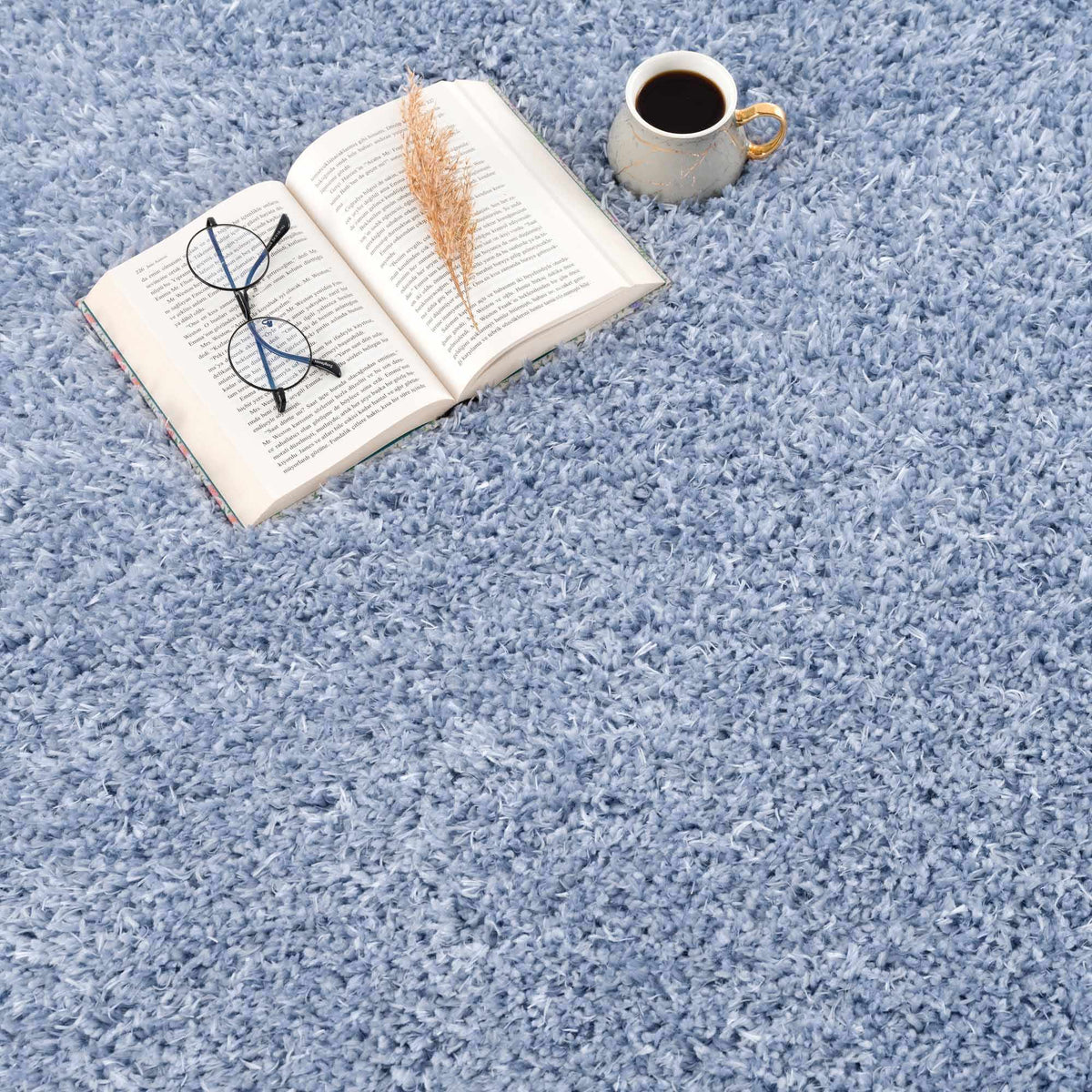 Faina Solid Aqua Shag Washable Area Rug