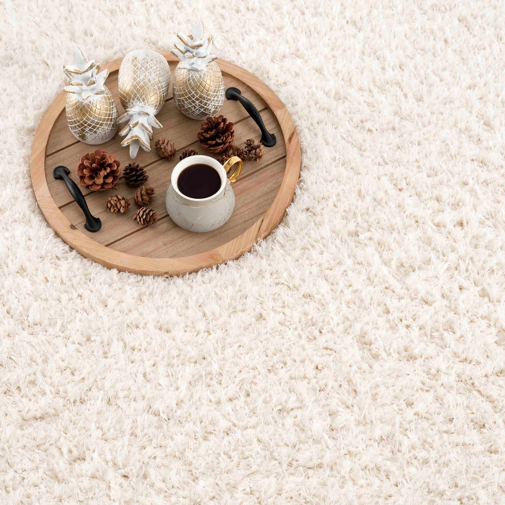 Faina Solid Cream Shag Washable Area Rug