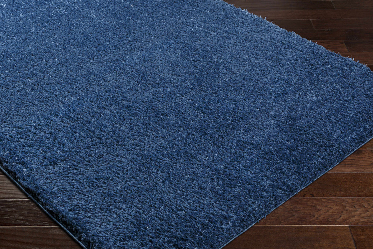 Faina Solid Dark Blue Shag Washable Area Rug
