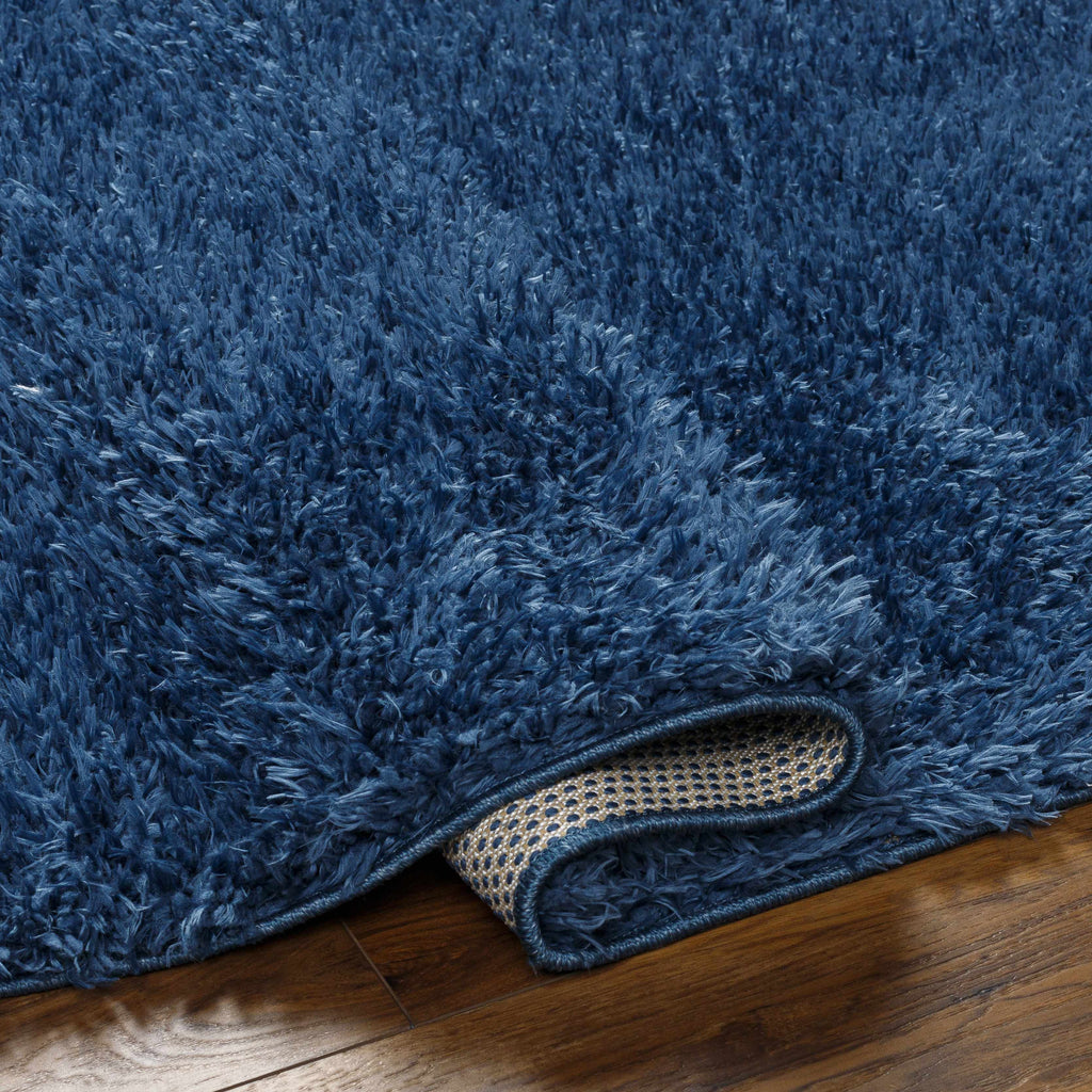 Faina Solid Dark Blue Shag Washable Area Rug