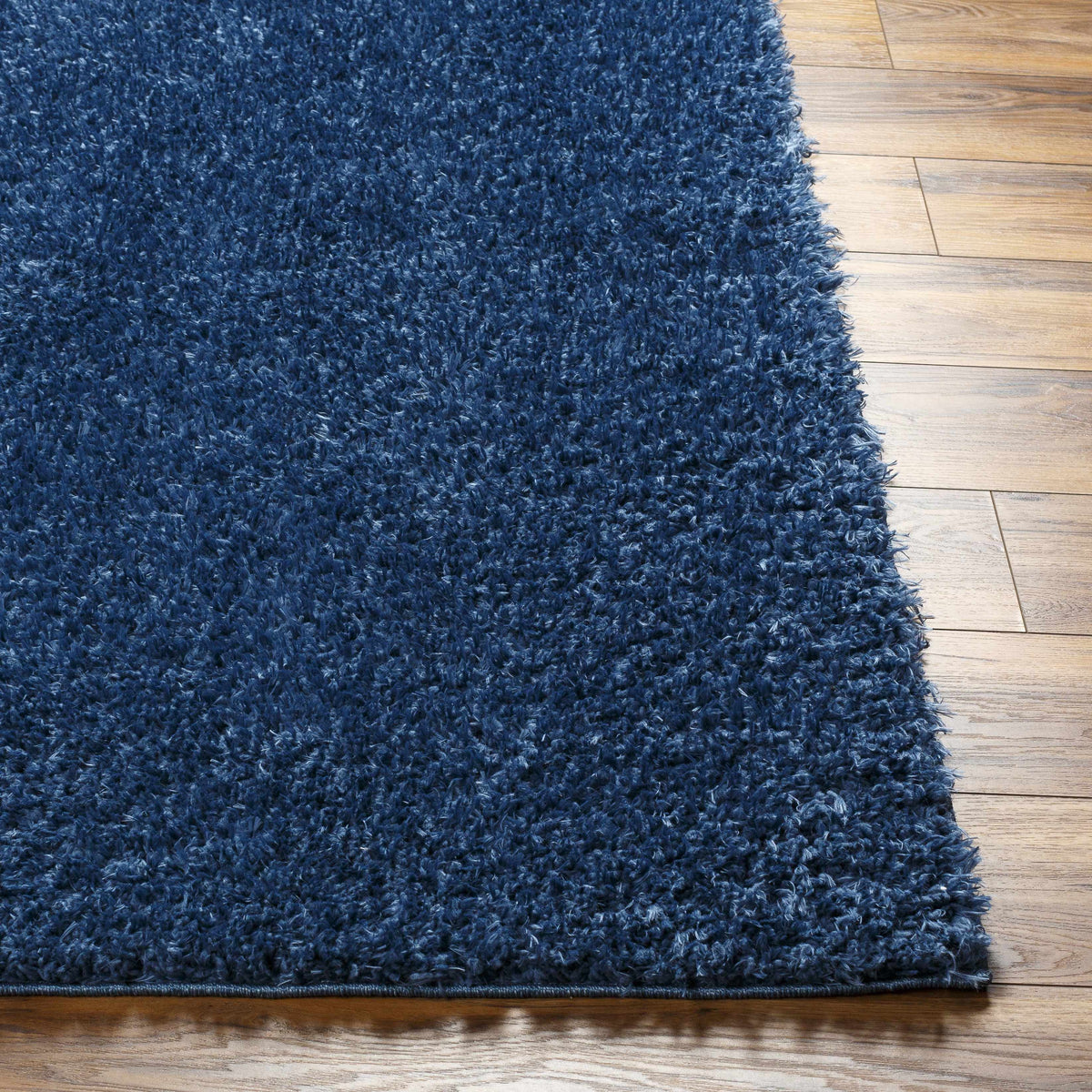 Faina Solid Dark Blue Shag Washable Area Rug