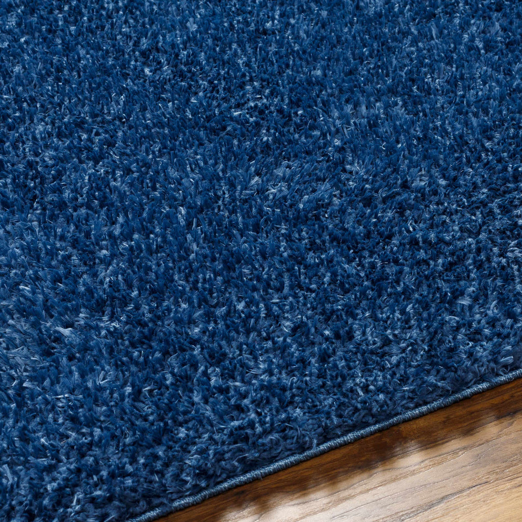 Faina Solid Dark Blue Shag Washable Area Rug