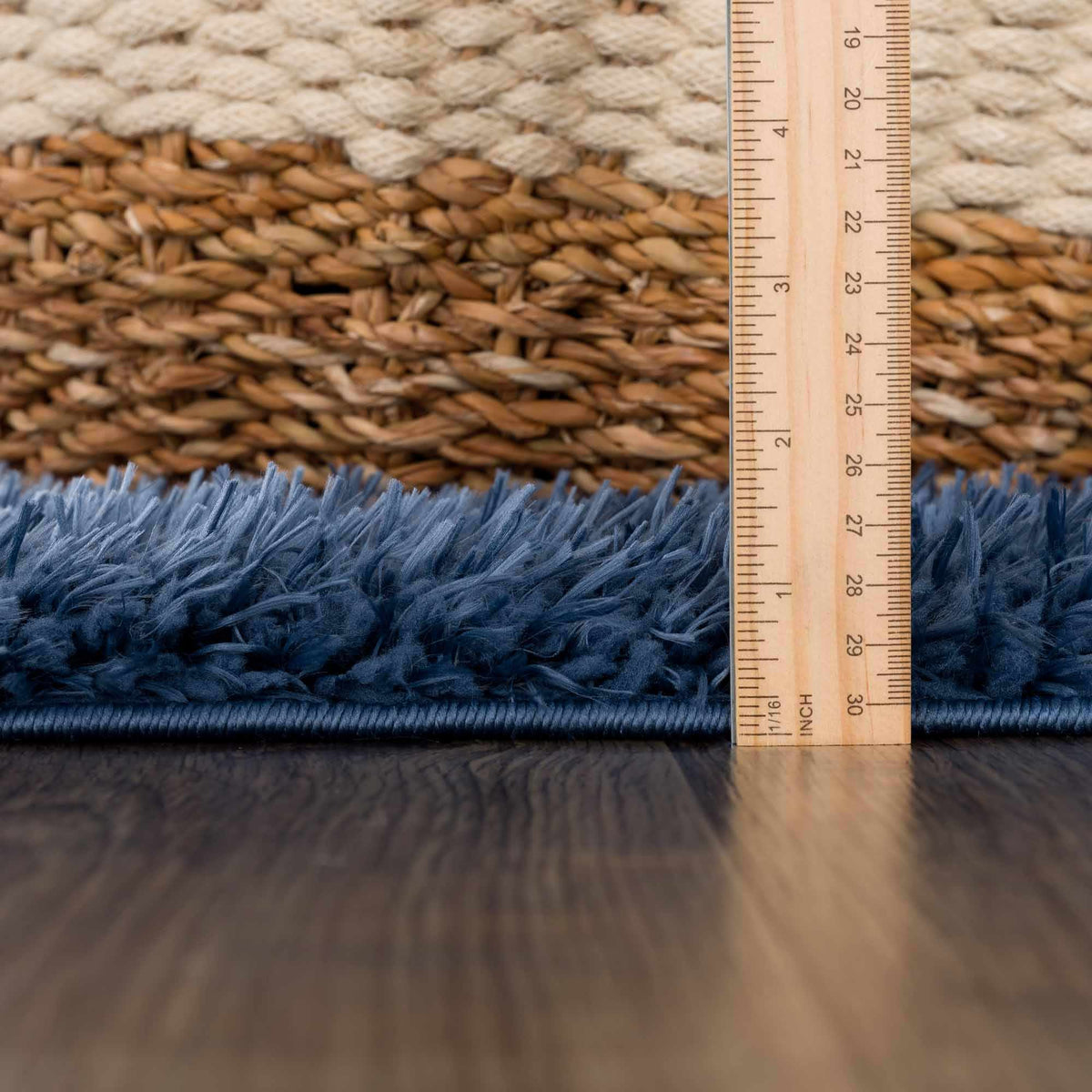 Faina Solid Dark Blue Shag Washable Area Rug