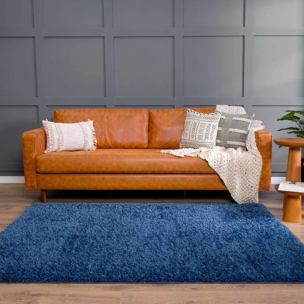 Faina Solid Dark Blue Shag Washable Area Rug