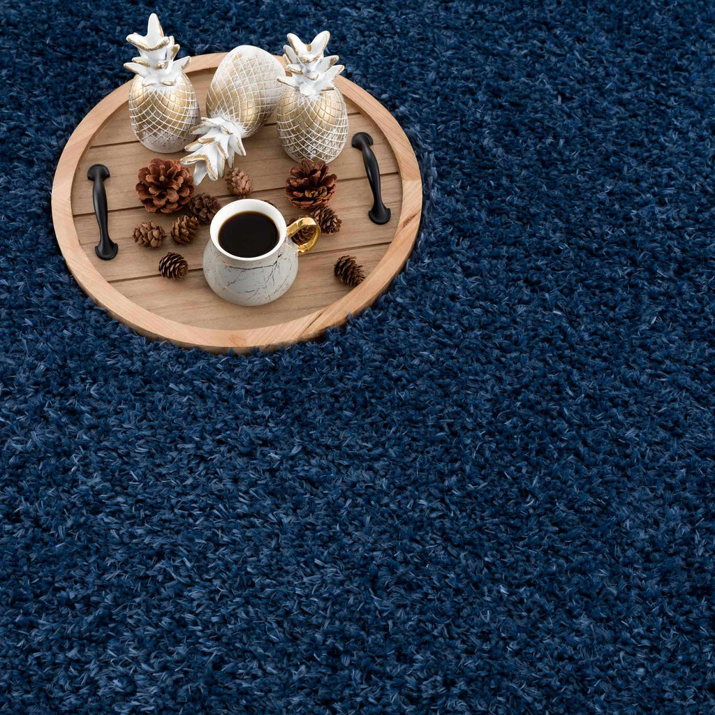 Faina Solid Dark Blue Shag Washable Area Rug