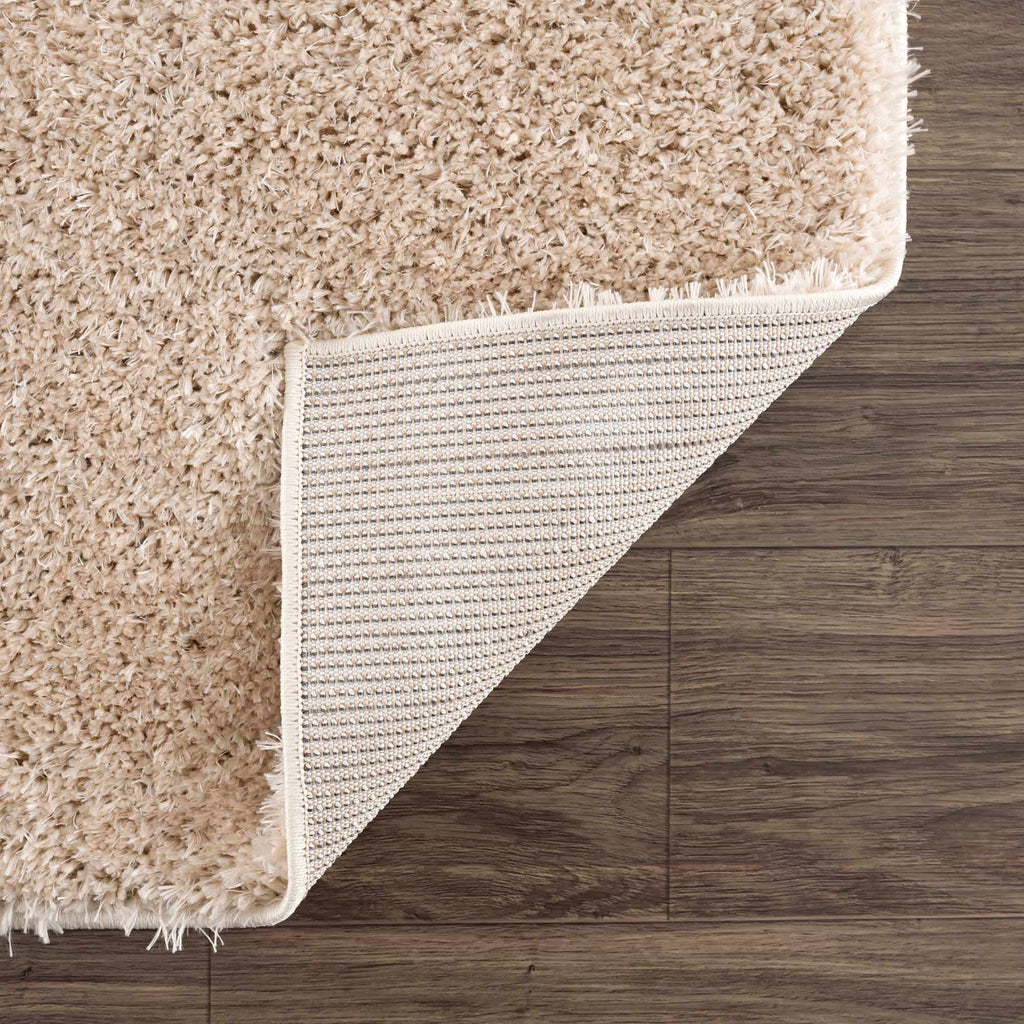 Faina Solid Beige Shag Washable Area Rug - Clearance