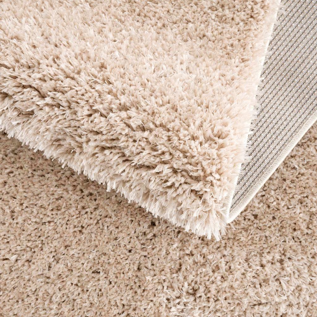 Faina Solid Beige Shag Washable Area Rug - Clearance