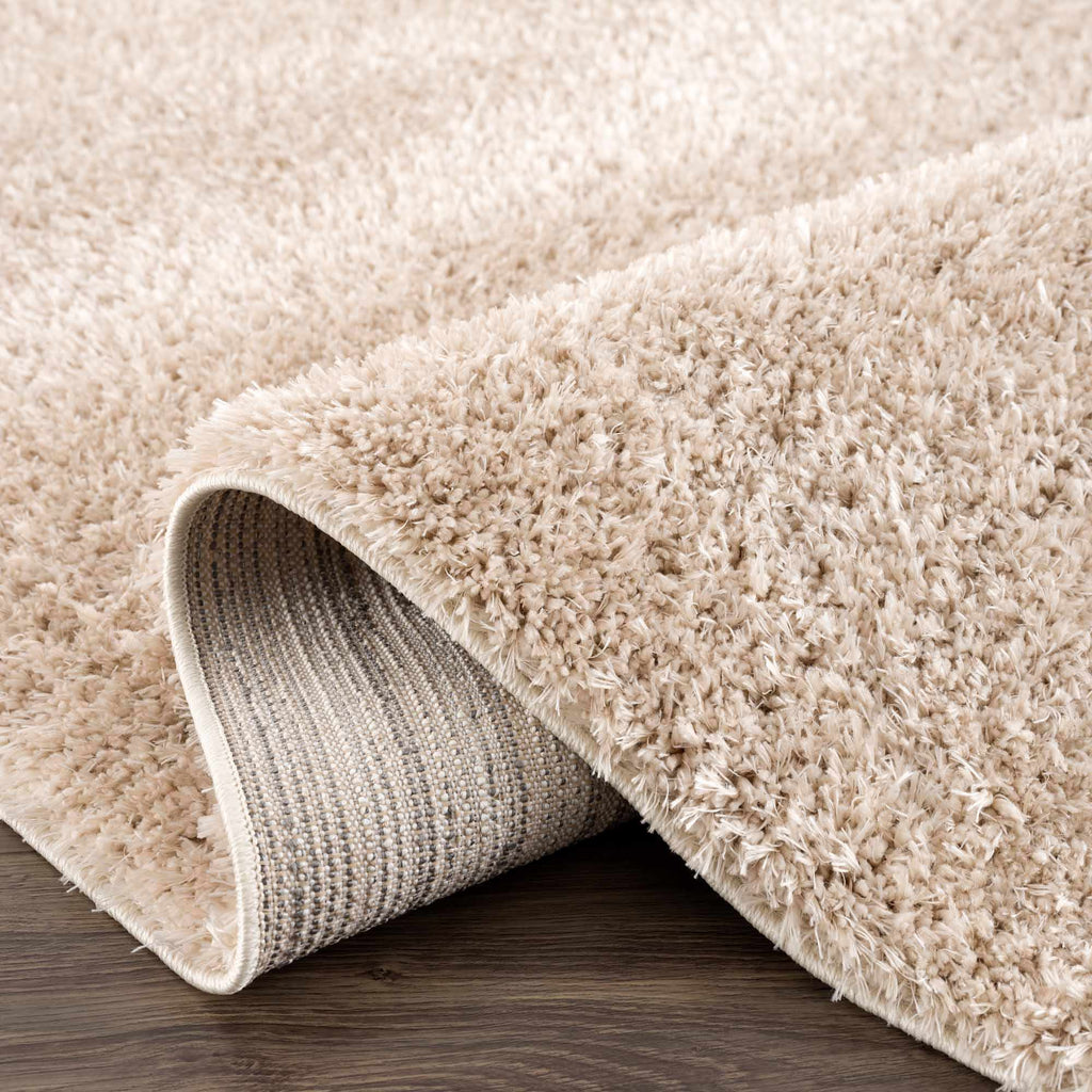 Faina Solid Beige Shag Washable Area Rug - Clearance