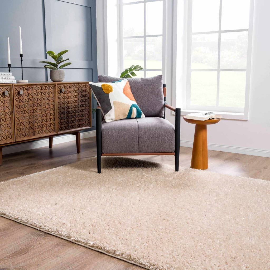 Faina Solid Beige Shag Washable Area Rug - Clearance