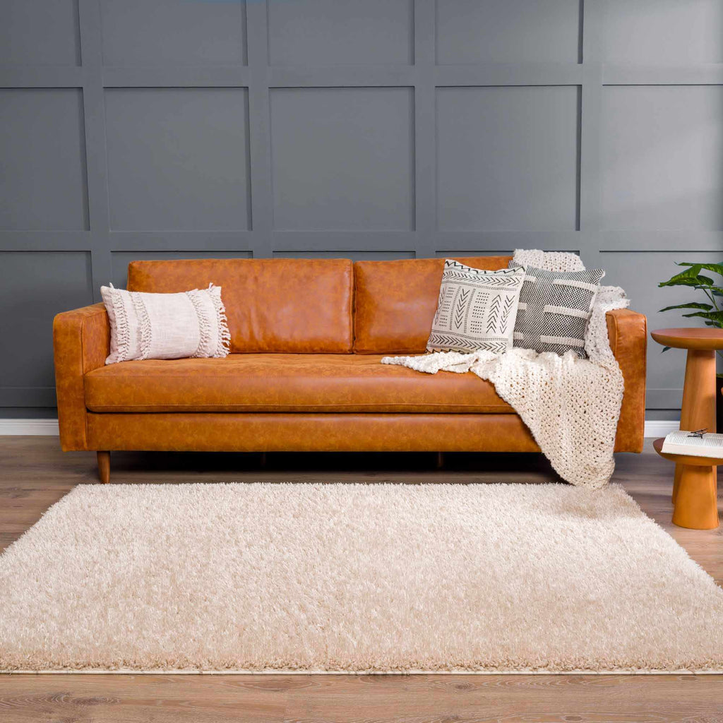 Faina Solid Beige Shag Washable Area Rug - Clearance