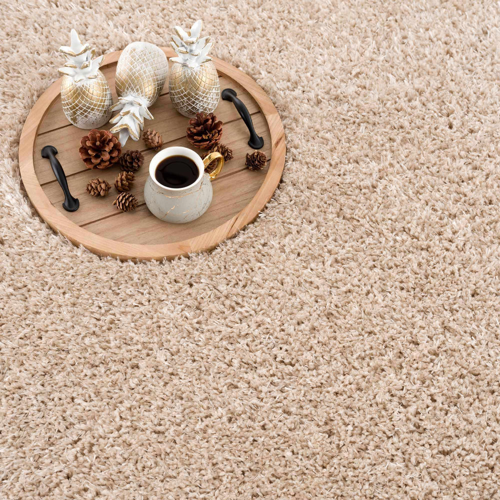 Faina Solid Beige Shag Washable Area Rug - Clearance
