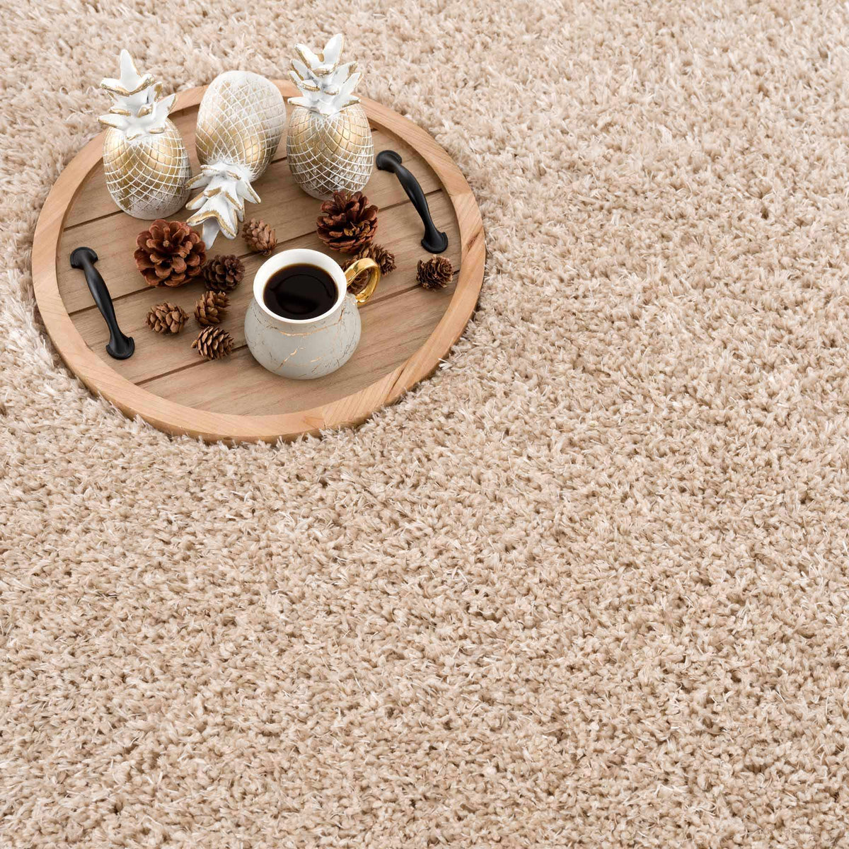 Faina Solid Beige Shag Washable Area Rug - Clearance