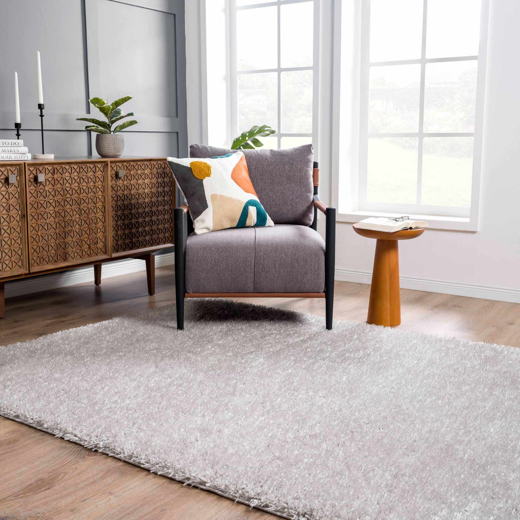 Faina Solid Light Gray Shag Washable Area Rug