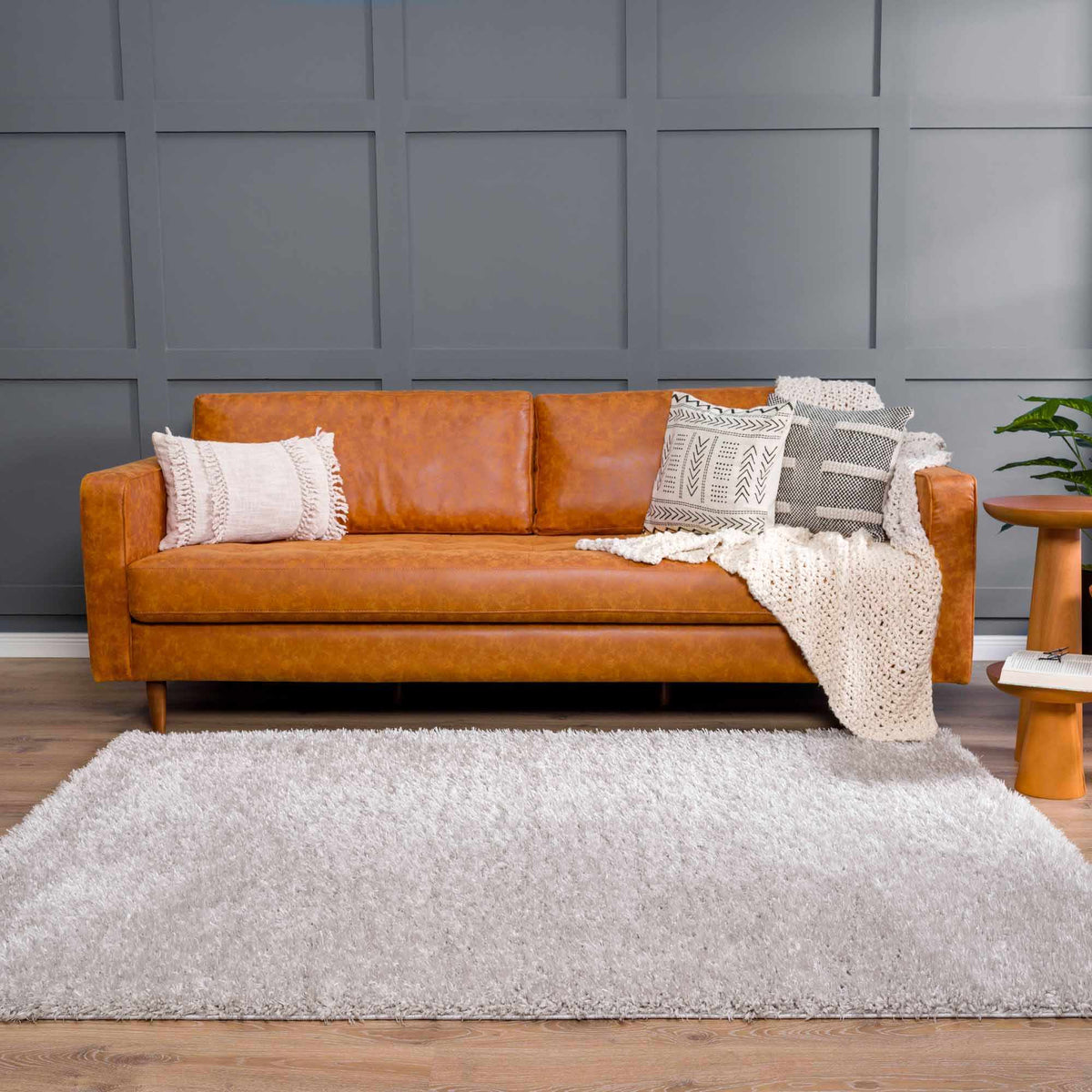 Faina Solid Light Gray Shag Washable Area Rug