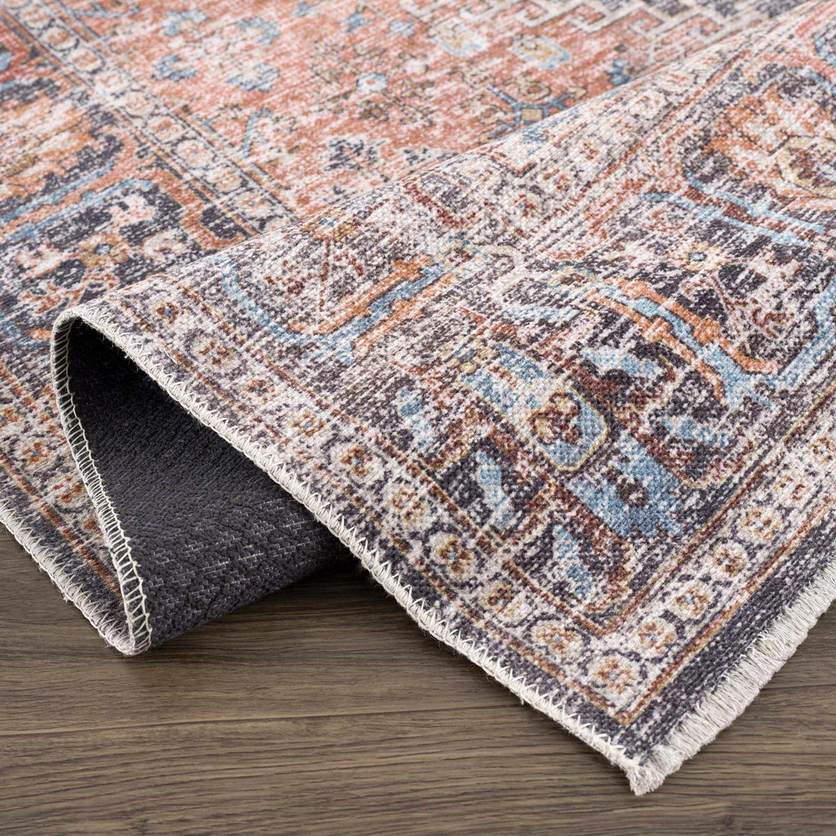 Blue Burgundy Holi-2302 Washable Area Rug