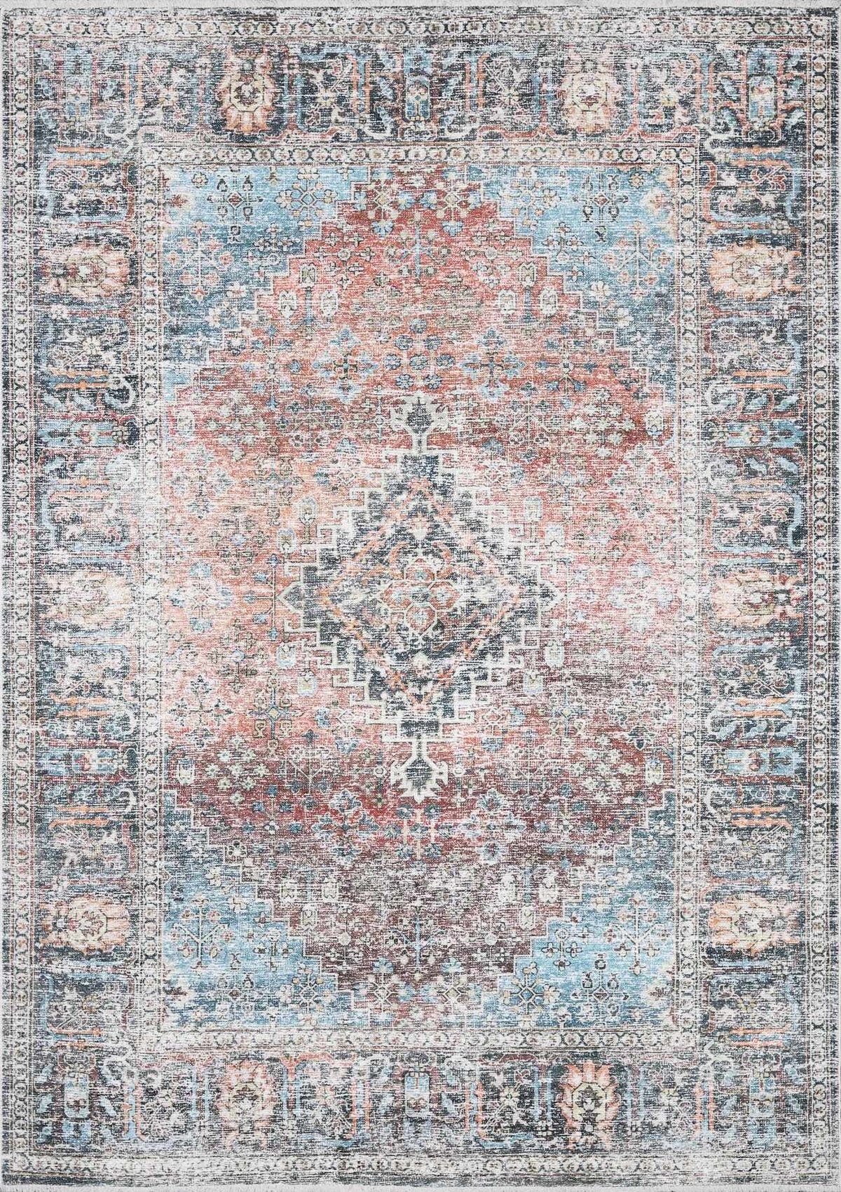 Blue Burgundy Holi-2302 Washable Area Rug