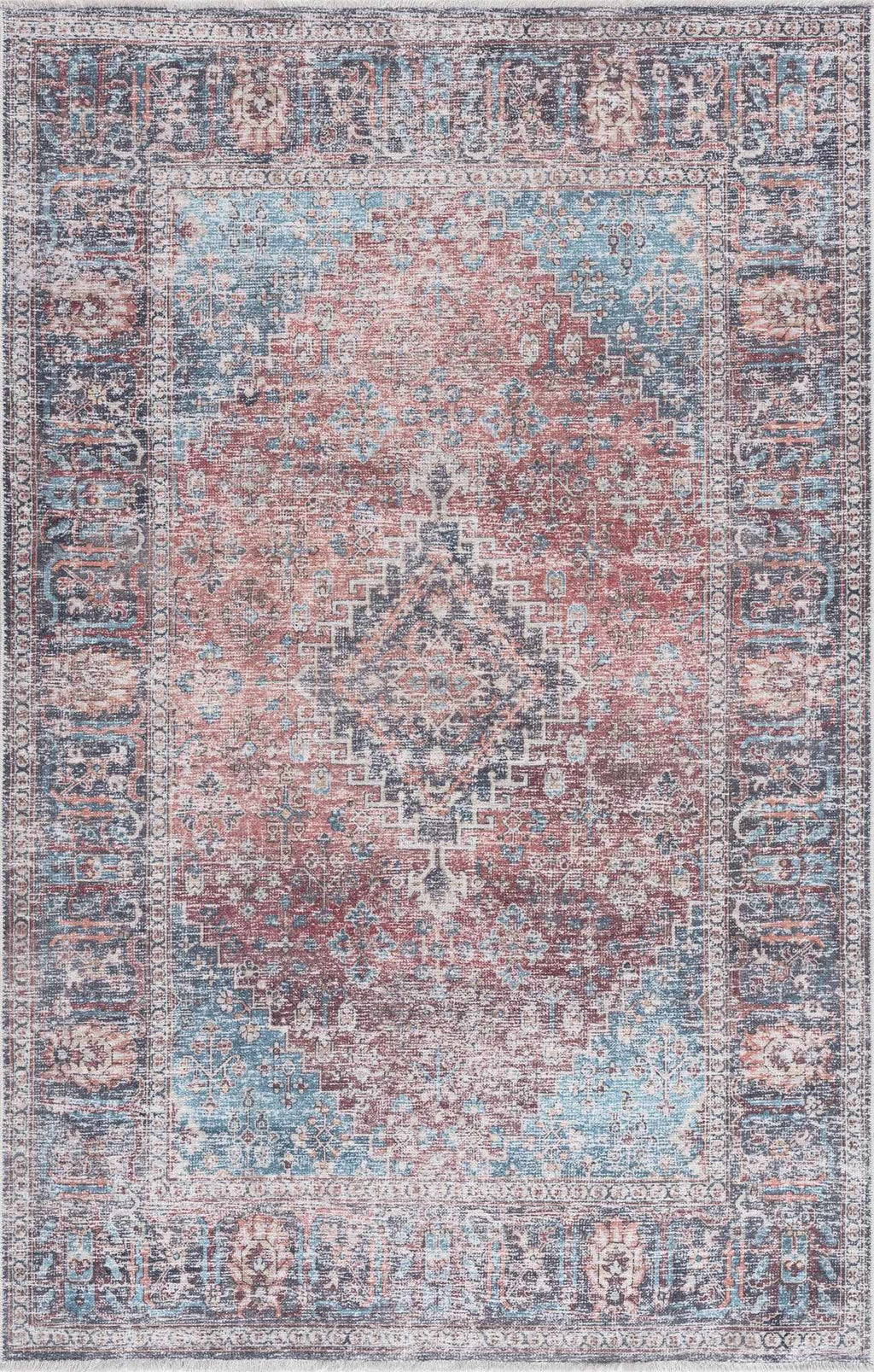 Blue Burgundy Holi-2302 Washable Area Rug