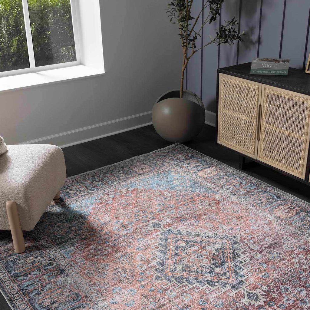 Blue Burgundy Holi-2302 Washable Area Rug