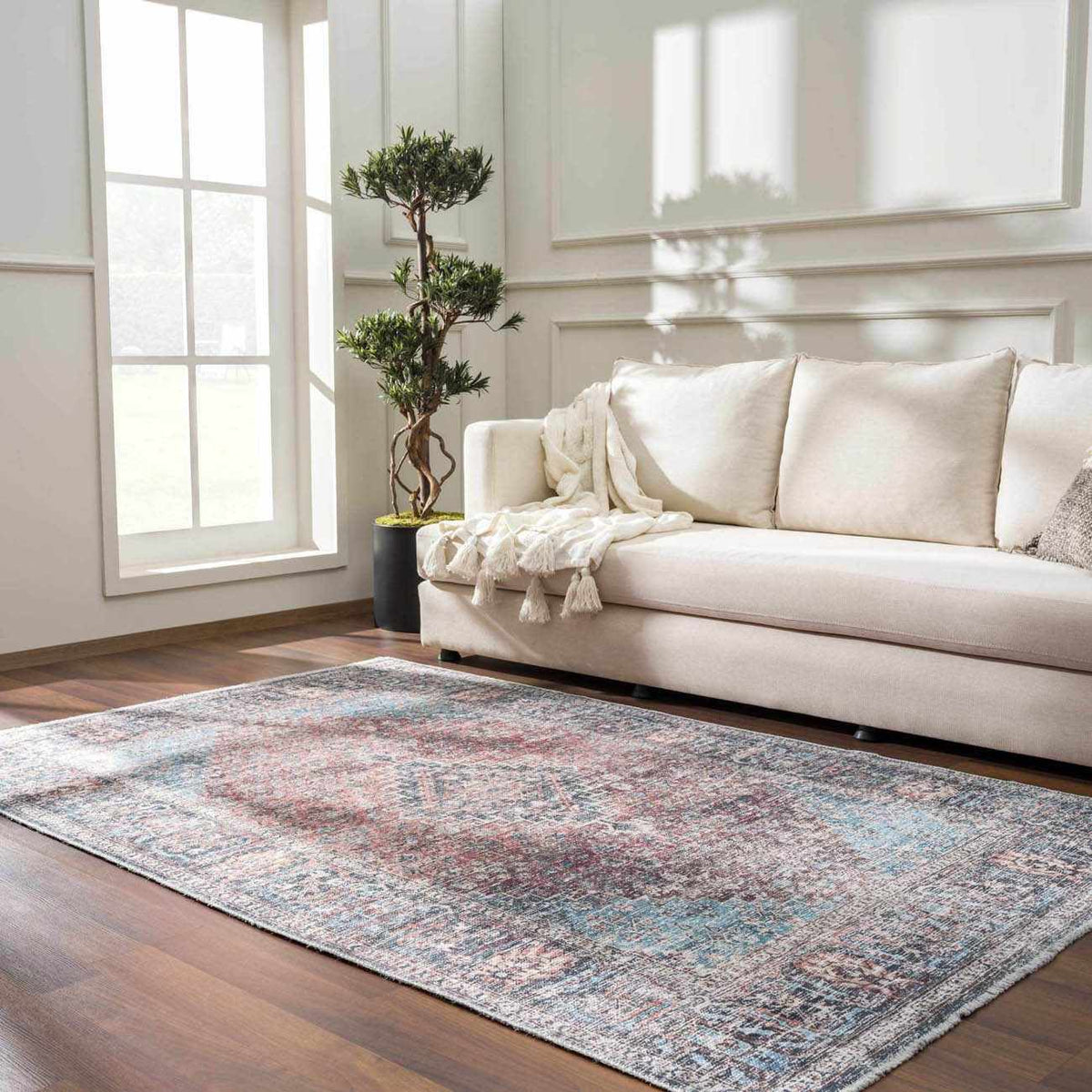 Blue Burgundy Holi-2302 Washable Area Rug