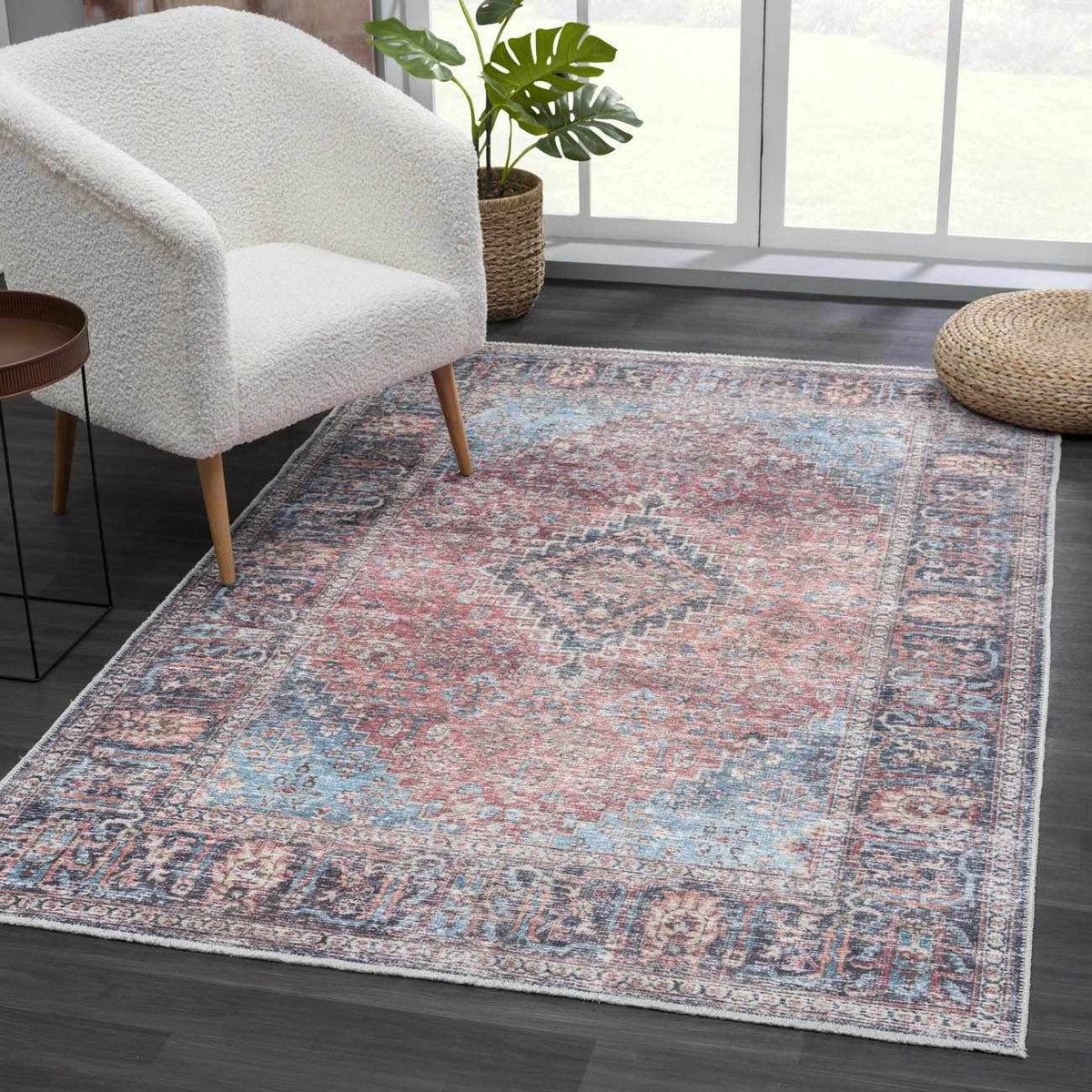 Blue Burgundy Holi-2302 Washable Area Rug