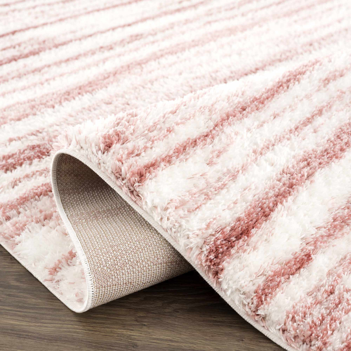 Melia Pink Striped Plush Area Rug - Clearance