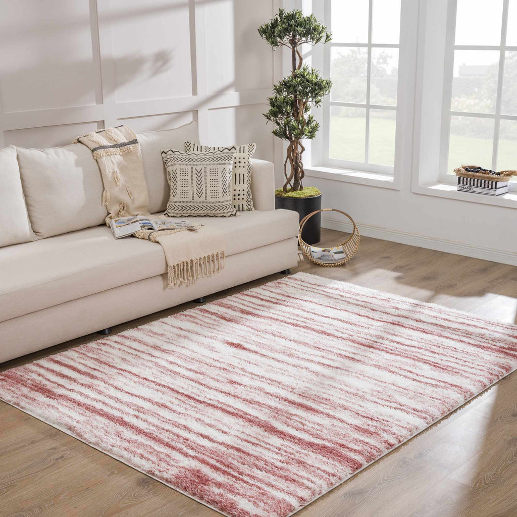 Melia Pink Striped Plush Area Rug - Clearance