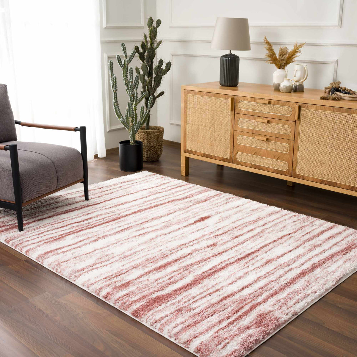 Melia Pink Striped Plush Area Rug - Clearance