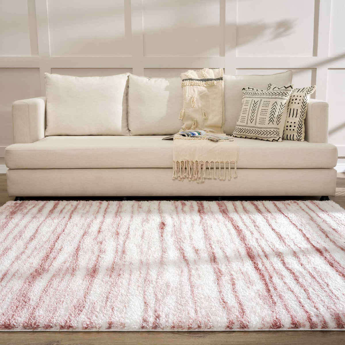 Melia Pink Striped Plush Area Rug - Clearance