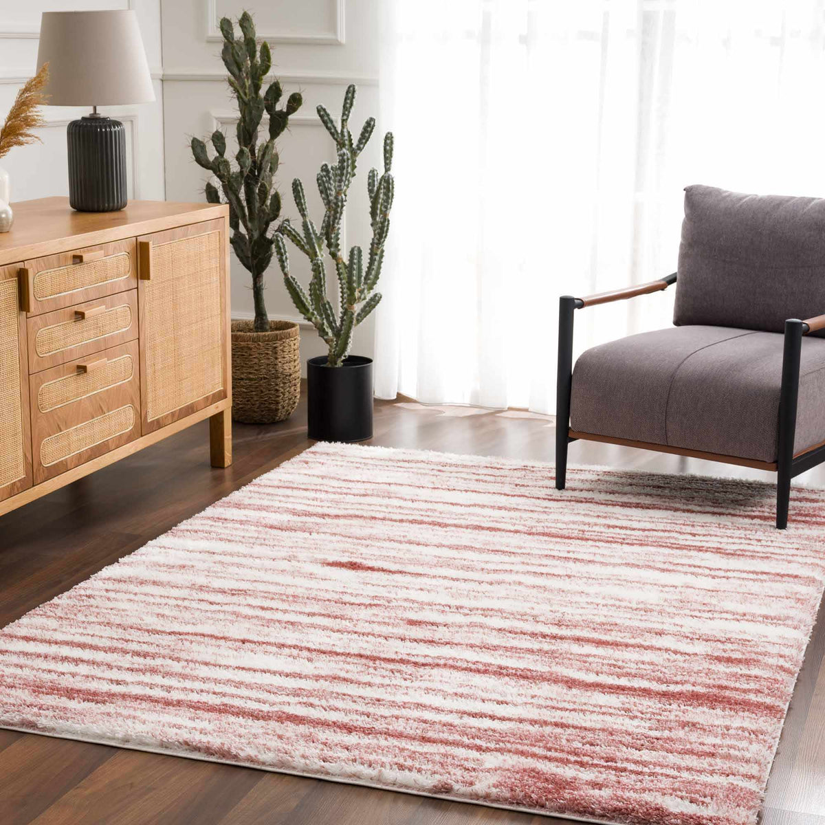 Melia Pink Striped Plush Area Rug - Clearance