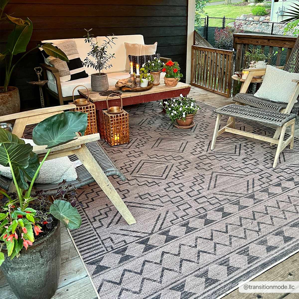 Halle Tan & Black Washable Area Rug - Clearance