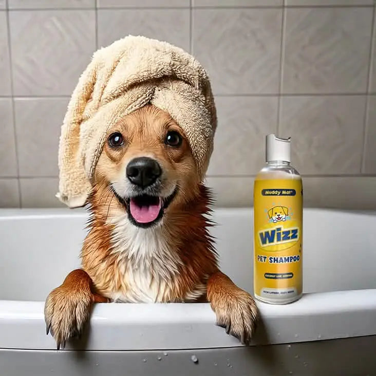 Muddy Mat® Dog Grooming Bundle – Rubber Scrubbers, Doggy Dryer, Muddy Mitt & Aloe Vera & Oatmeal Dog Shampoo for Itchy Skin Relief, Smelly Dogs & Sensitive Coats – 17 oz