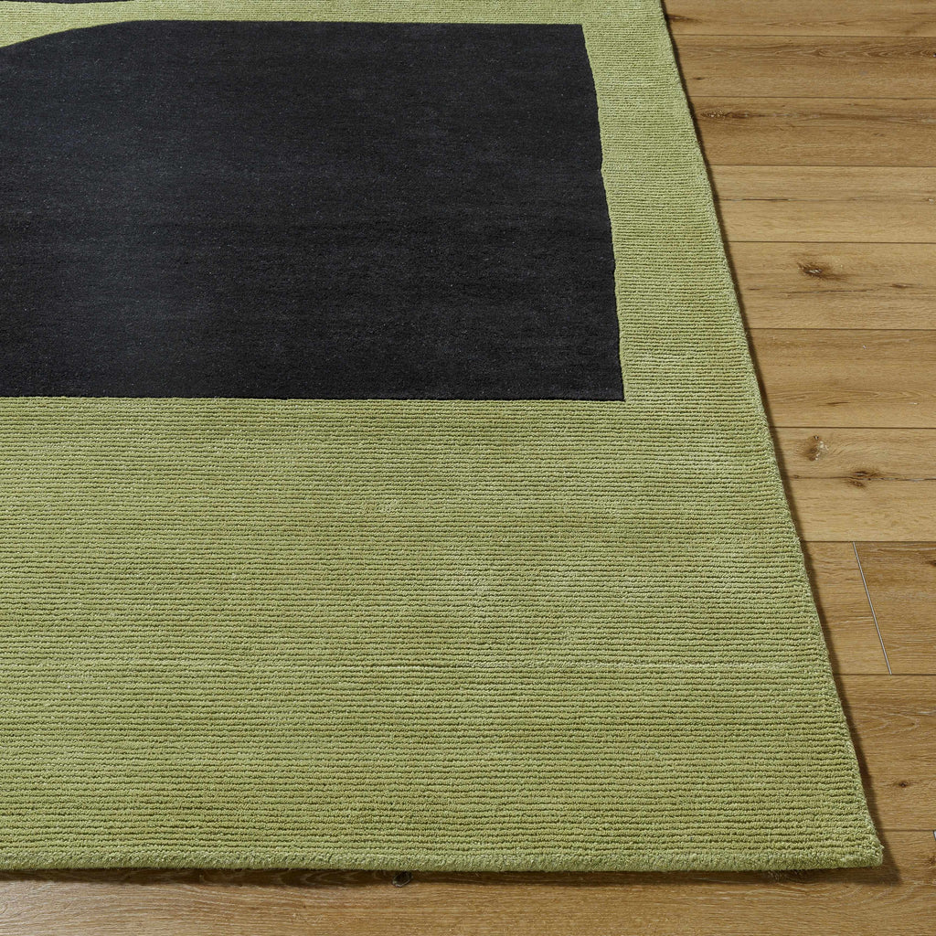 Arvok Olive Green Organic Block Art Deco Wool Handmade Area Rug - Clearance