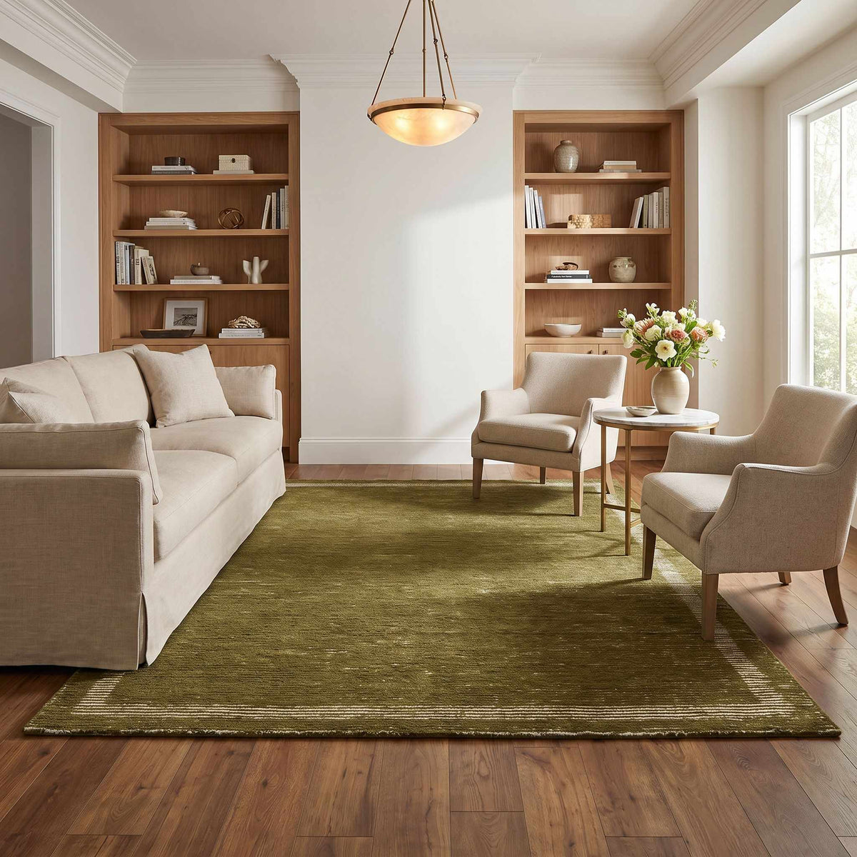 Tufape Green Modern Minimalist Handmade Area Rug