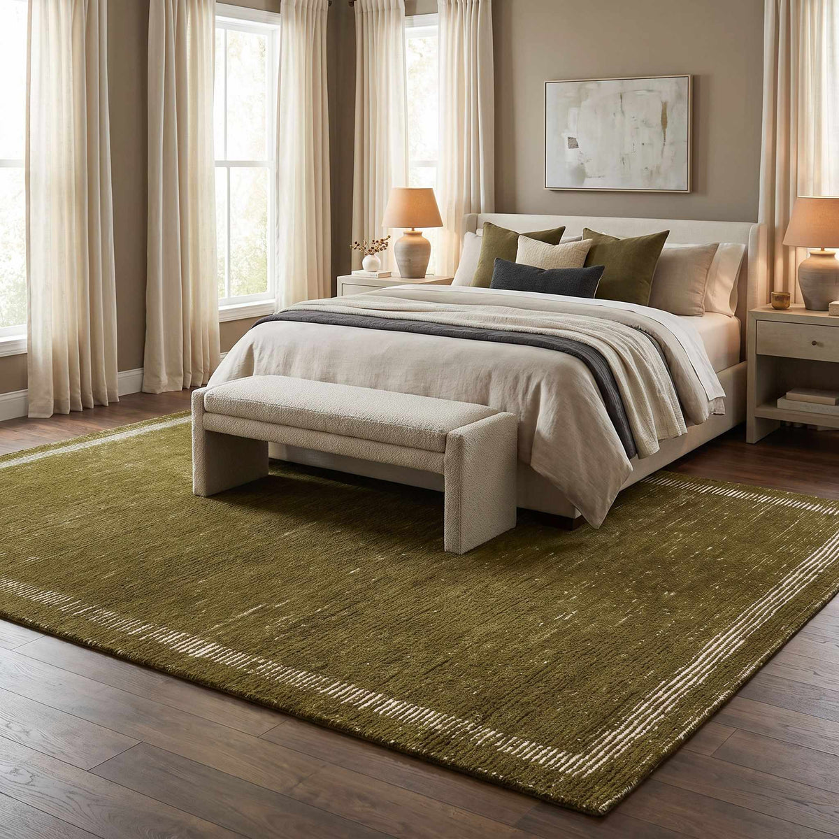 Tufape Green Modern Minimalist Handmade Area Rug