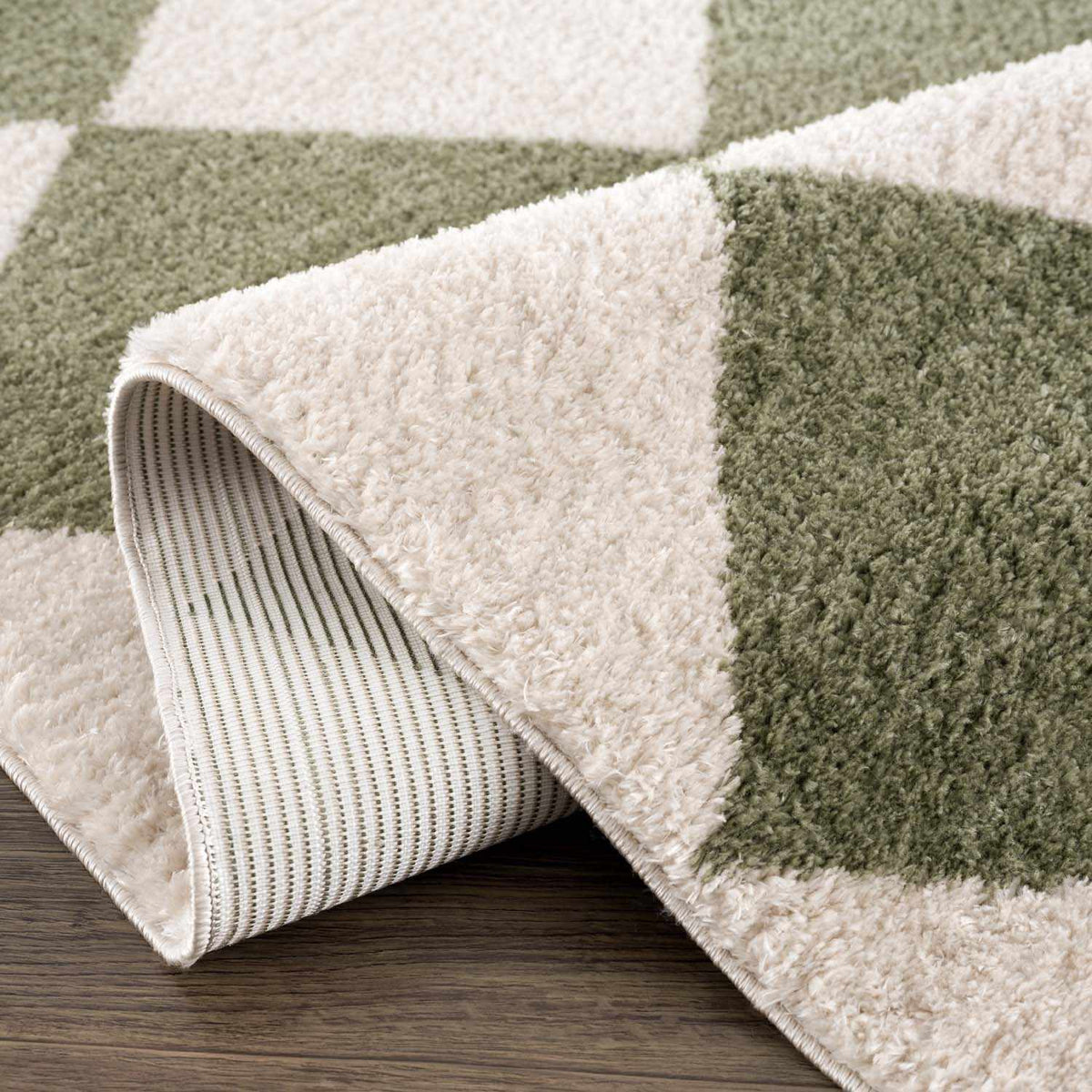 Arilla Green Washable Diamond Area Rug