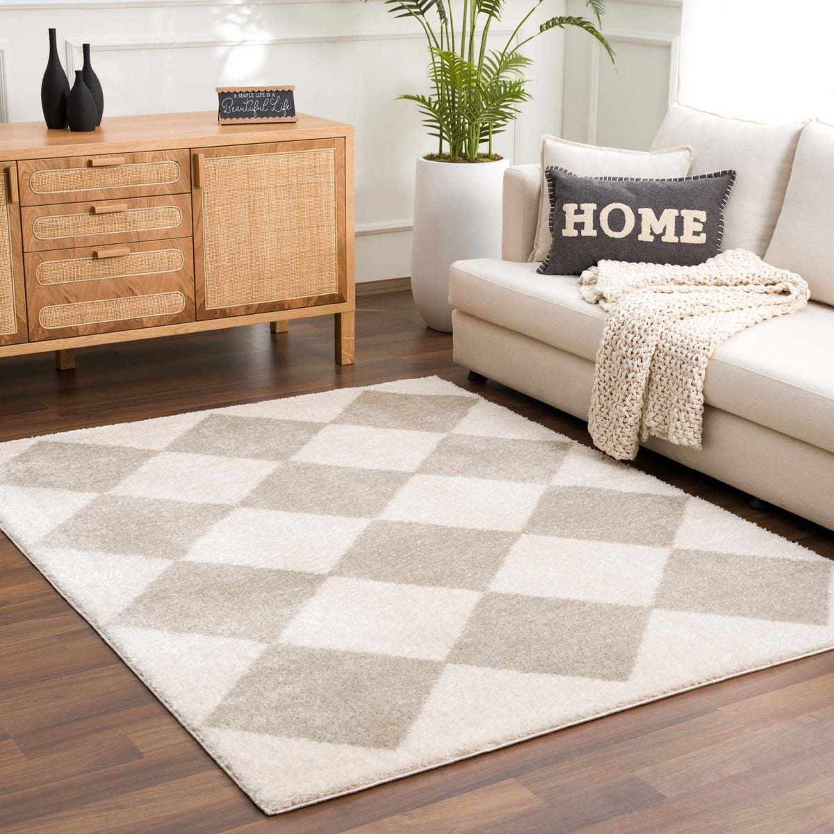 Arilla Gray Washable Diamond Area Rug
